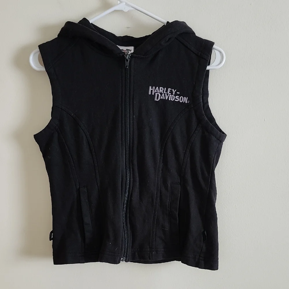 Harley-Davidson Black Sleeveless Zip-Up Hoodie Womens Small
